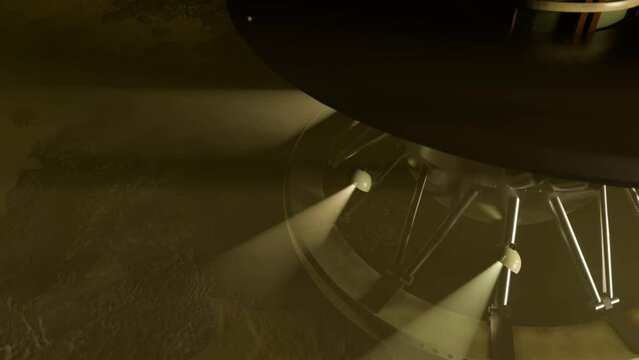 3D Animation of the Venera 9 space probe on the surface of Venus with spotlights