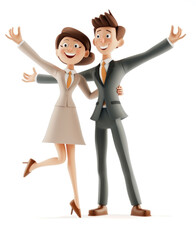 Man and woman rejoice on a white background in 3D style
