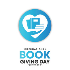 International Book Giving Day. Book, Hand and Heart. Suitable for Banners, cards, posters, social media and more. 