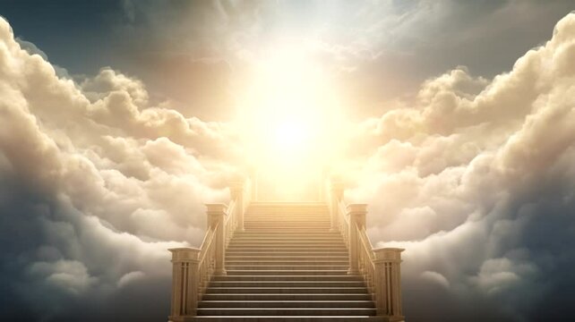 Scene of the stairs to heaven with a cloudy background, animated virtual repeating seamless 4k