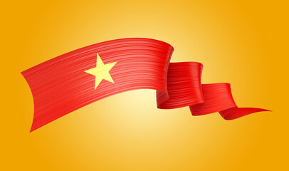 3d Flag Of Vietnam 3d Shiny Waving Flag Ribbon Isolated Orange Background 3d Illustration
