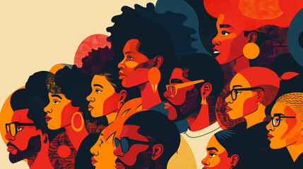 Illustration of crowd of people of African American people. Black history month celebrate. - obrazy, fototapety, plakaty