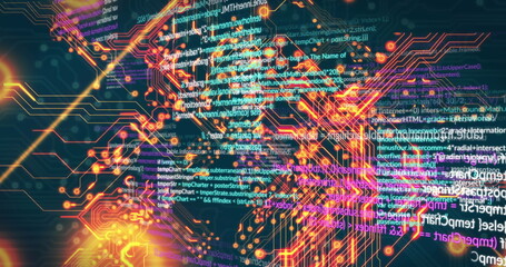 Image of data processing over black background