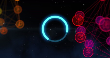 Image of network of connections with icons and globe background