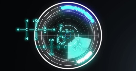 Image of scientific data processing over scope and black background