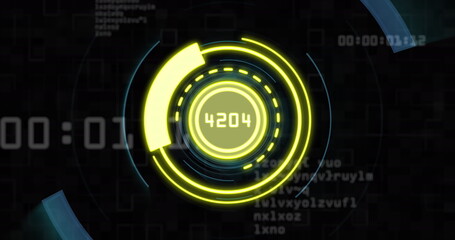 Image of scope and data processing over dark background