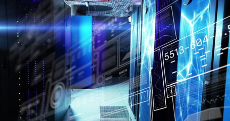 Image of data processing over server room