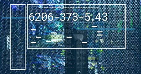 Image of data processing over server room