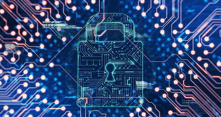 Image of data processing over blue background