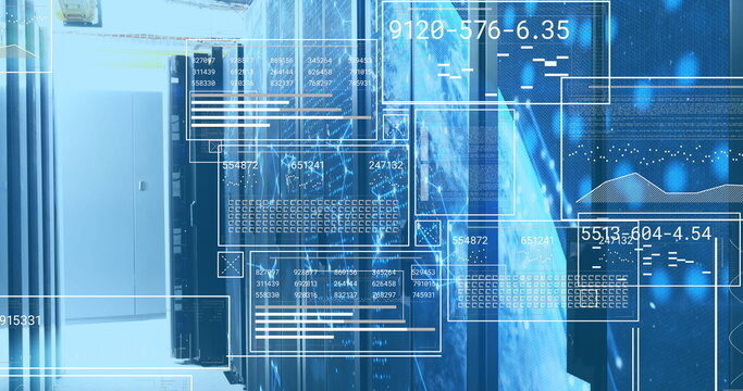 Image of data processing over server room