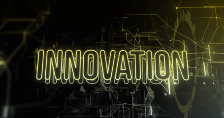 Image of innovation text over data processing on black background