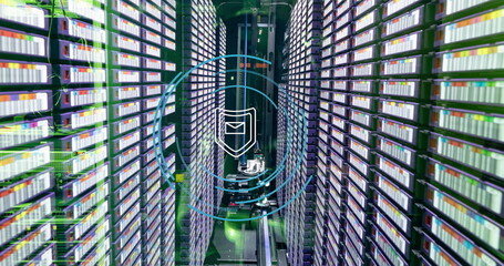 Image of data processing and shield over server room