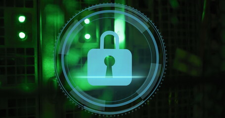 Image of data processing over server room