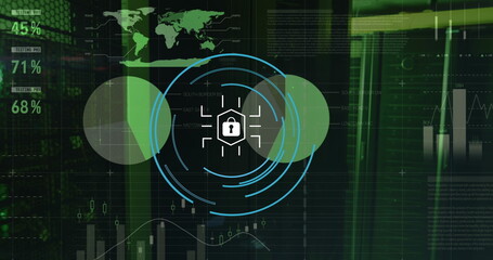 Image of data processing over server room