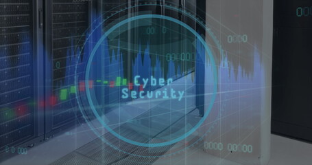 Image of data processing over server room