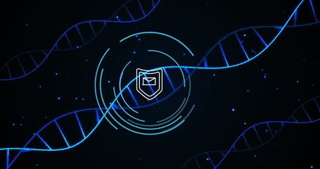 Image of data processing and shield over black background