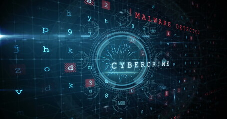 Image of data processing and padlock over black background