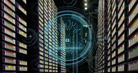 Image of data processing over server room