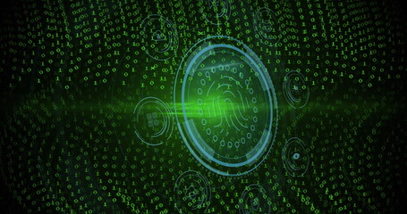 Image of data processing and fingerprint over black background