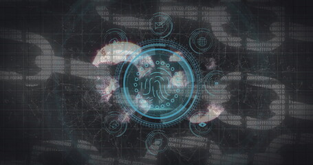 Image of data processing and fingerprint over black background