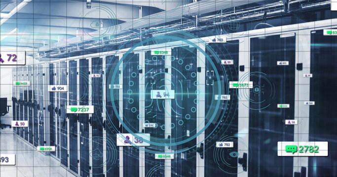 Image of data processing and fingerprint over server room