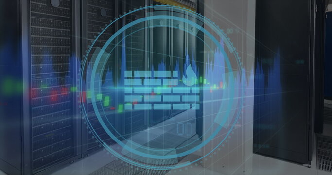 Image of data processing over server room