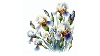 Naklejka na ściany i meble Elegant bouquet of irises painted in watercolor. Spring Festival. 