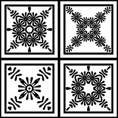 Seamless square abstract tile black white decor ornamental pattern background. - 726228947