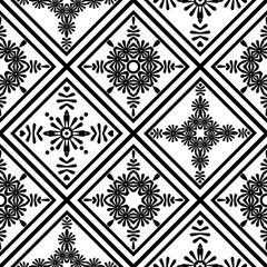 Seamless rhombus abstract tile black white decor ornamental pattern background. - 726228962