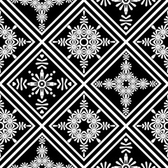 Seamless rhombus abstract tile black white decor ornamental pattern background. - 726228968