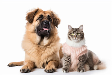 Obraz premium Cute_Dog_Cat_Guinea_Birthday_Celebration_on_white_backgr