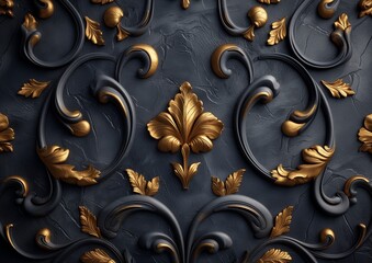 luxury black gold background with swirl and flower