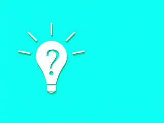 White light bulb with shadow on blue background. Illustration of symbol of lack of idea. Question mark. 3D image. 3D rendering. Horizontal image.