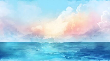 watercolor background sky and ocean seamless pattern.