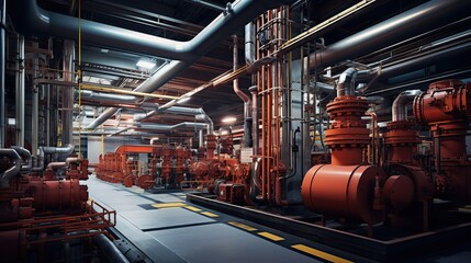 Equipment, cables and piping as found inside of a modern industrial power plant. copy space for text.