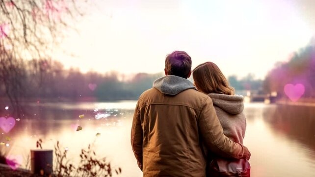 Scene of a couple celebrating Valentine's Day, animated virtual repeating seamless 4k
