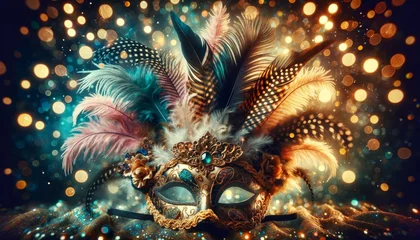 Afwasbaar Fotobehang Carnaval an ornate carnival mask adorned with feathers and lace