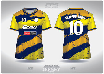 EPS jersey sports shirt vector.Blue label on yellow background pattern design, illustration, textile background for V-neck sports t-shirt, football jersey shirt.eps