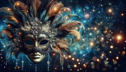 Tableaux ronds sur aluminium Carnaval an ornate carnival mask adorned with feathers and lace