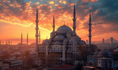 golden hour, istambul mosque  - obrazy, fototapety, plakaty