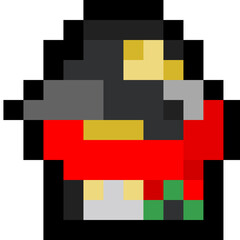 Pixel art penguin head with red scarf icon