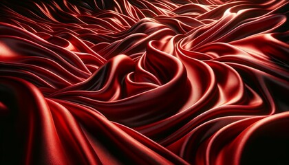 luxurious red satin fabric with smooth waves and folds