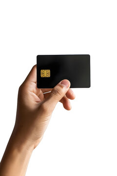 hand holding a blank credit card on a transparent background