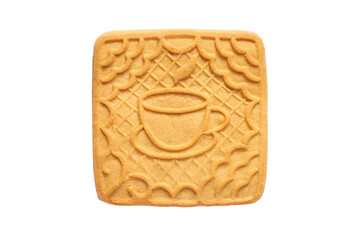 Tea biscuits isolated on white background. Top view. One square cookie close-up.