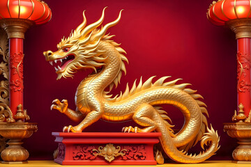 Obraz premium The mythological golden Chinese dragon. Zodiac sign and symbol of the New Year