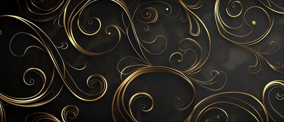luxury black gold background with swirl and flower