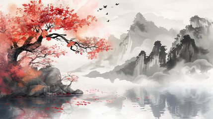 Chinese style Oriental ink paintingInk