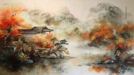 Chinese style Oriental ink paintingInk