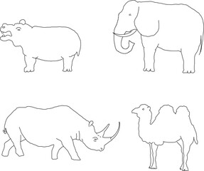 Vector sketch illustration design drawing of big animals in the wild