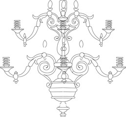 Fototapeta na wymiar Vector sketch illustration design drawing vintage old classic luxury chandelier for living room hall